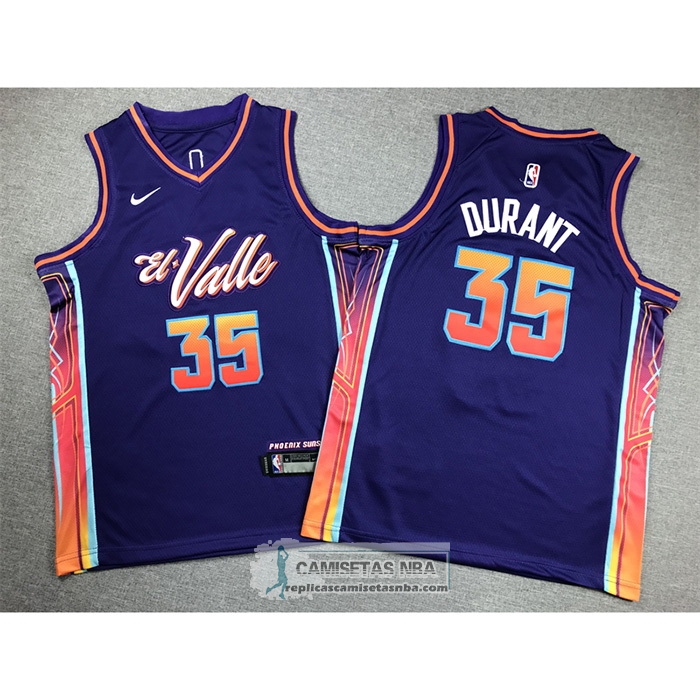 Camiseta Nino Phoenix Suns Kevin Durant NO 35 Ciudad 2023-24 Violeta